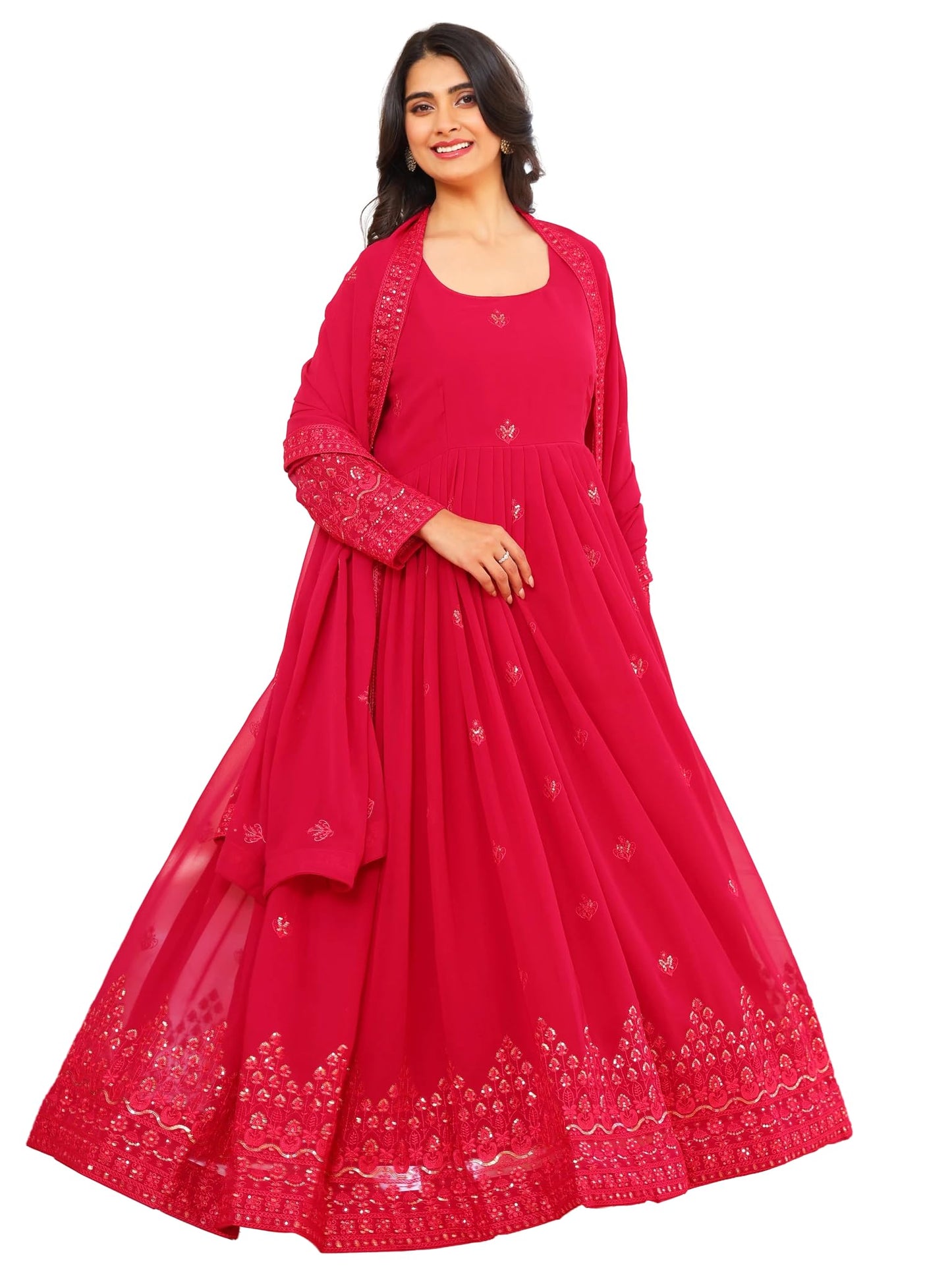 Fashion Basket Georgette Anarkali Kurta Set For Women Pink