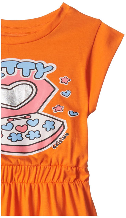 T2F Girls Cotton A-Line Knee-Length Casual Dress Light Orange