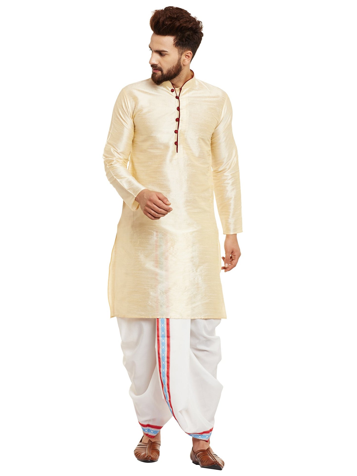SOJANYA (Since 1958 Stitched White With Multicolor Border, Stitched Mens Dhoti, Polycotton