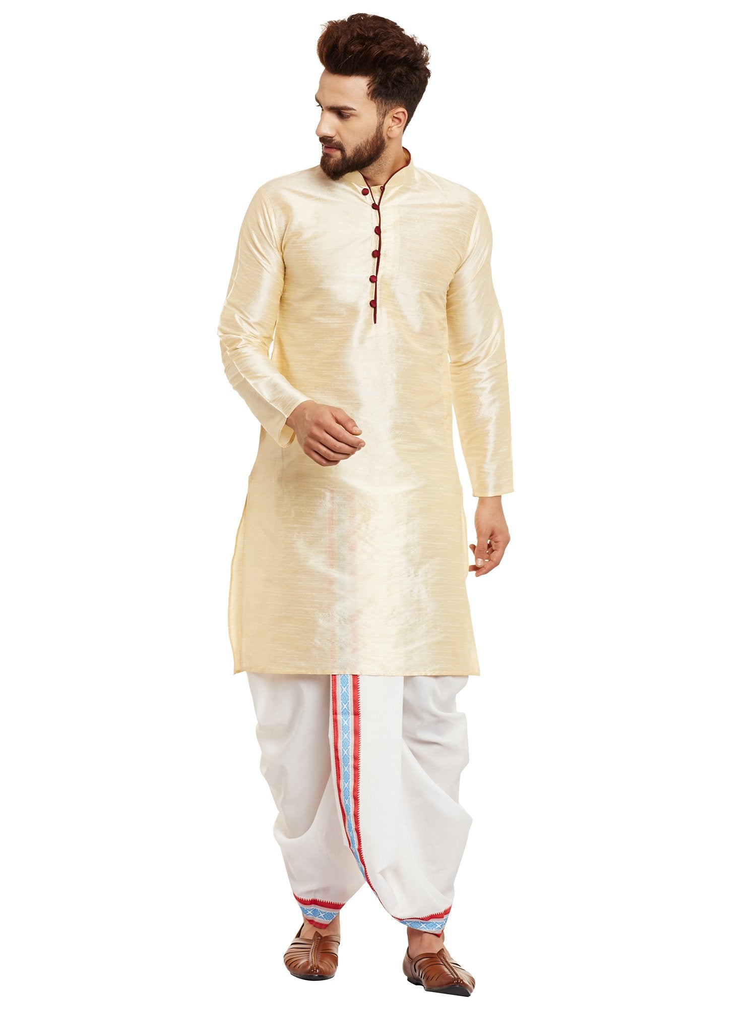 SOJANYA (Since 1958 Stitched White With Multicolor Border, Stitched Mens Dhoti, Polycotton