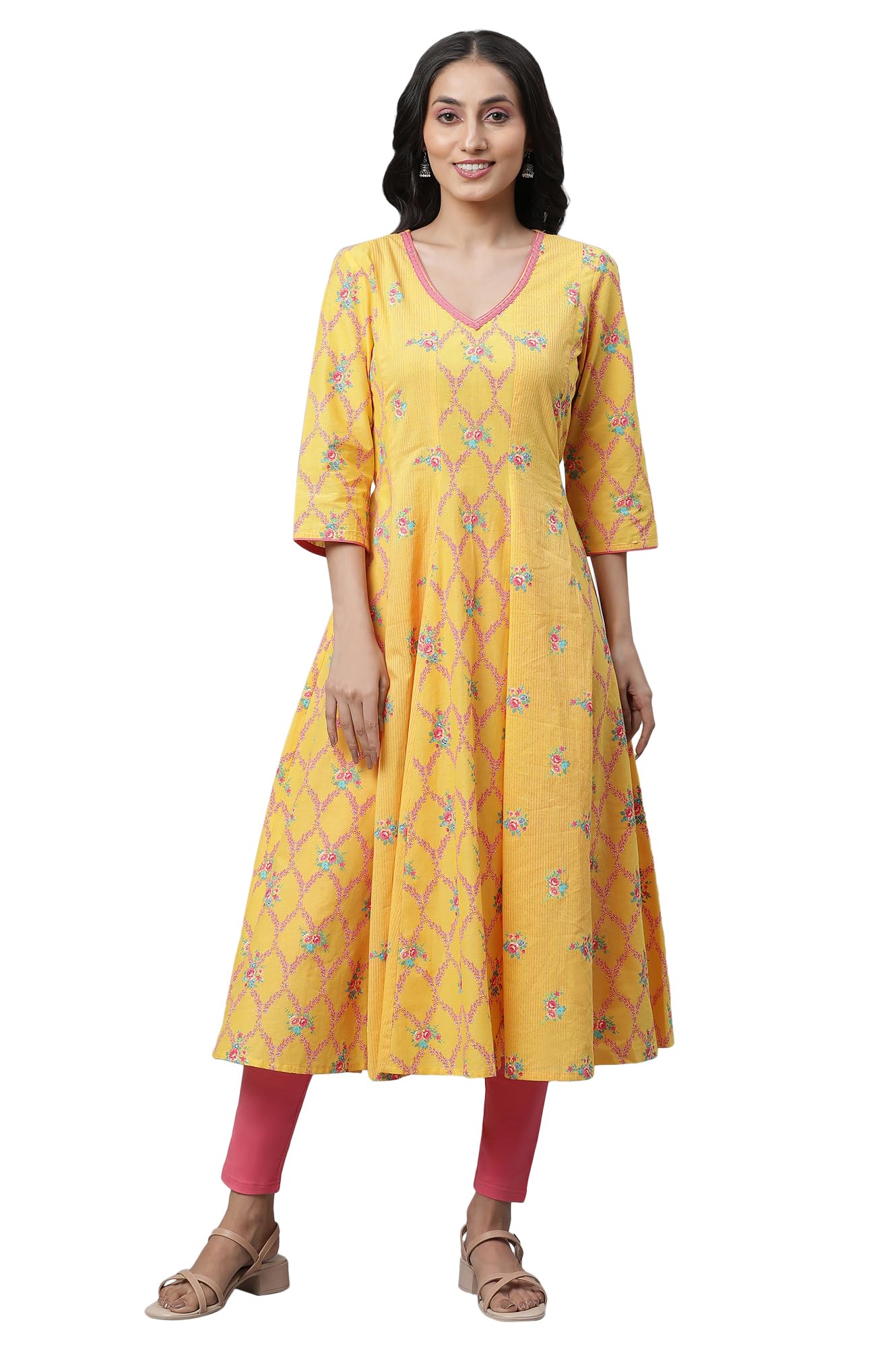Aurelia Women Cotton Kurta 23AUA14498-507458-Yellow-XS