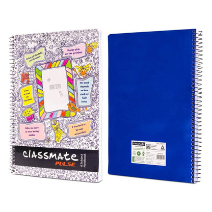 Classmate Pulse 6 Subject Notebook - 302 Pages | Single Line | Spiral Bound Notebook | Soft Cover