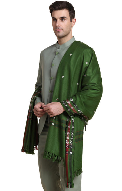 Weavers Villa Mens Acro Wool Blended Shawl - Handloom Border Pattern - Stoles for Men - Gents Shawls - Soft & Warm Wrap - Ideal