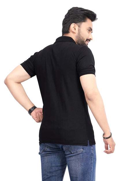More & More MenS Solid Regular Fit Polo Black
