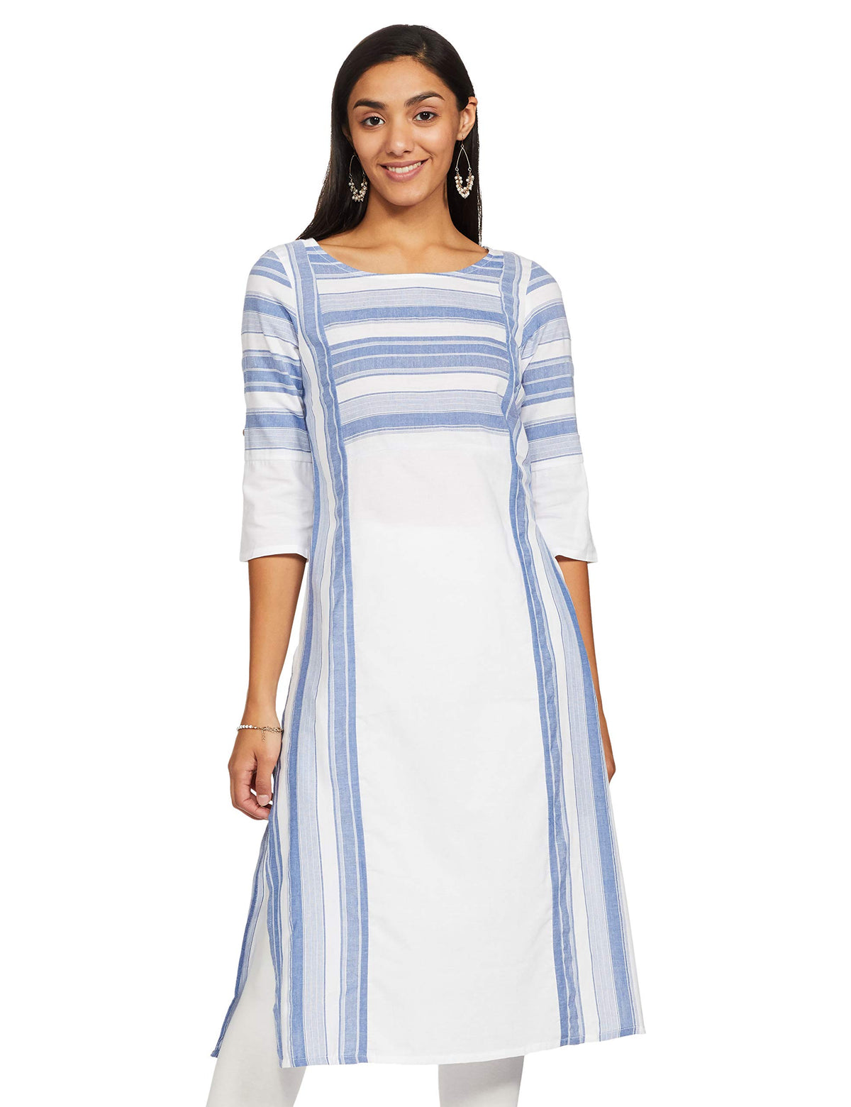Aurelia WomenS Cotton Striped Pattern Regular Kurta (20Fea11169-700443_Blue_Medium)