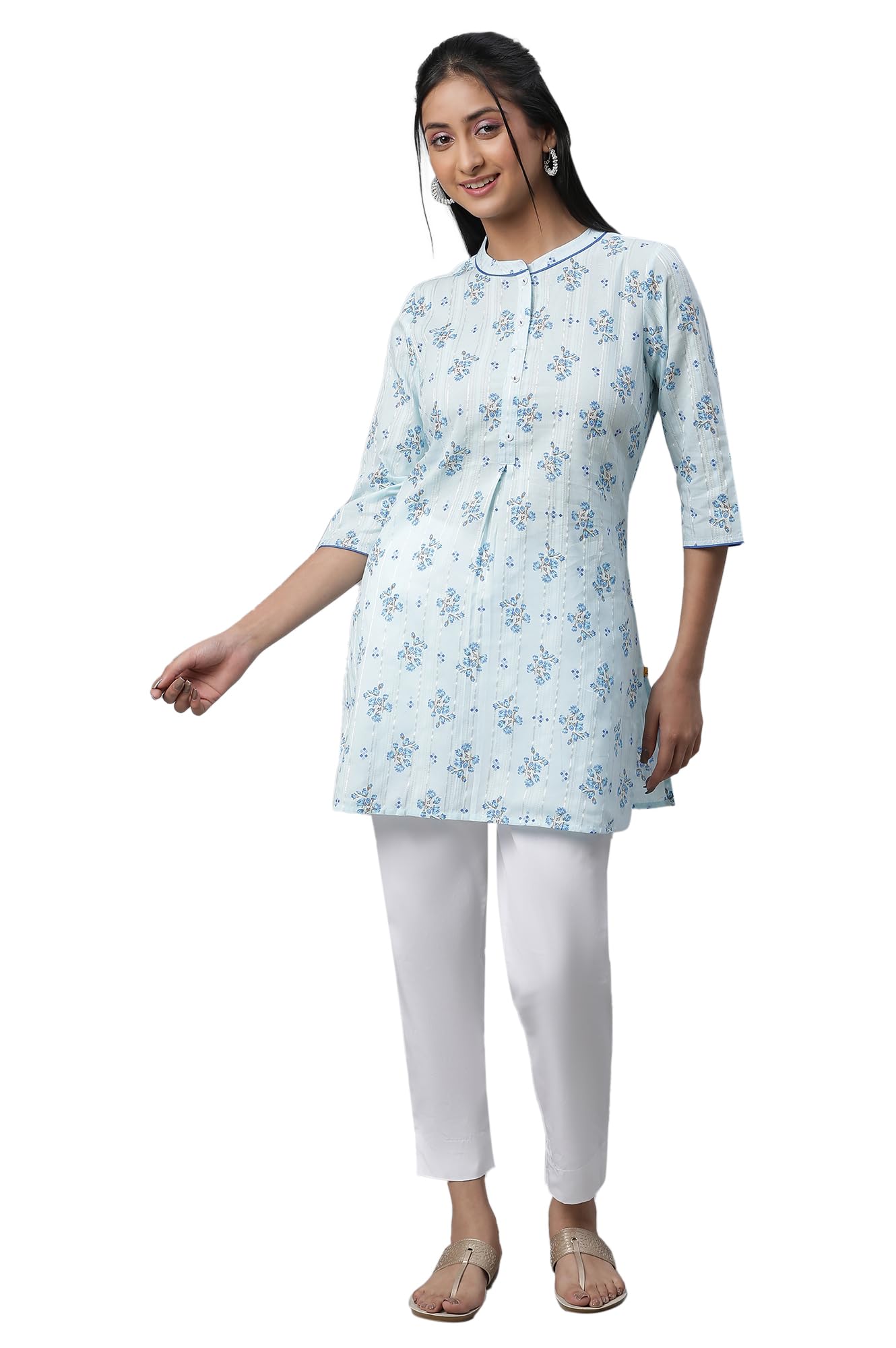 Blue Floral Printed Textured Kurti