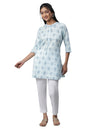 Blue Floral Printed Textured Kurti