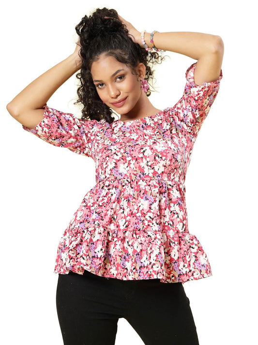 OOMPH! Peplum Tops for Women, Pink - mt797