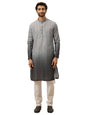 Manyavar Grey Blended Viscose Printed Full Sleeves Kurta