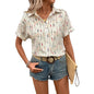 Gufrina WomenS Short Sleeve Button Down Shirt With Abstract Brushstroke Print In Beige And Multicolor - Lightweight Casual Summe
