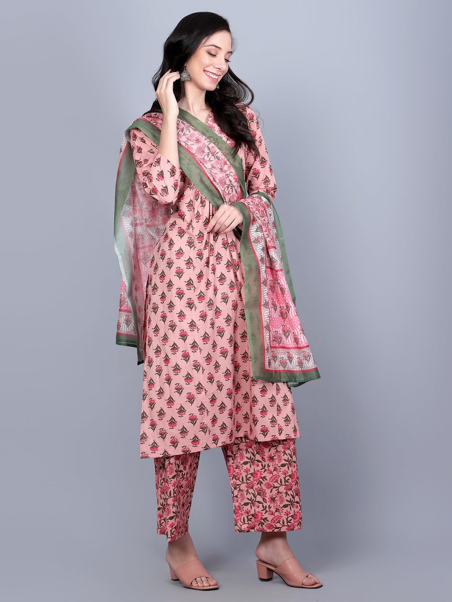 Idalia Coral Printed Kurta Set With Dupatta