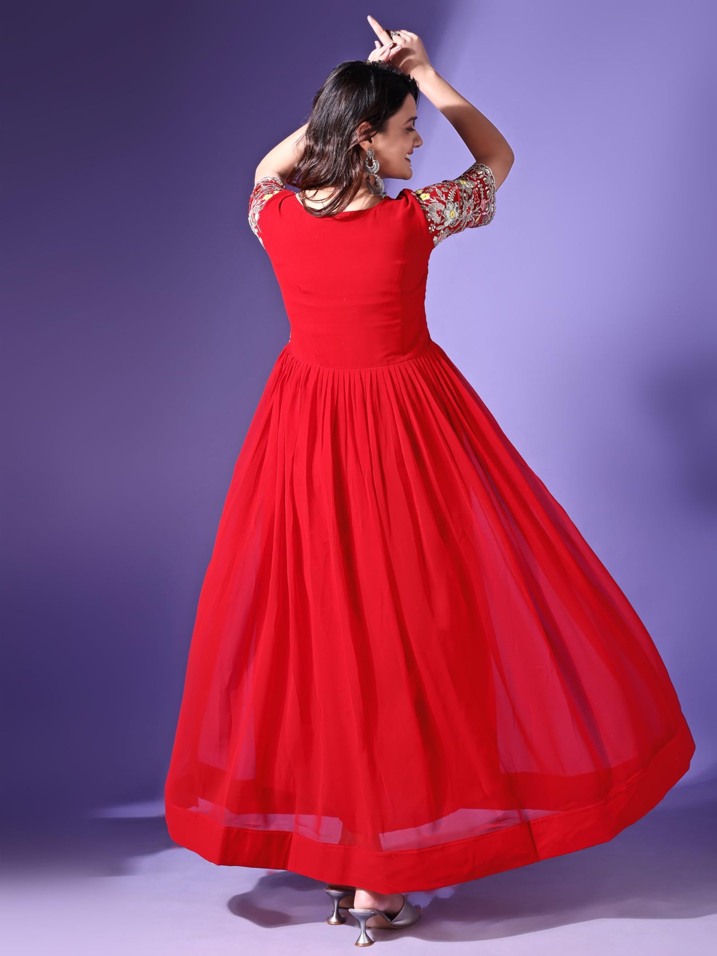 Fashion Basket Georgette Anarkali Dress For Women Red