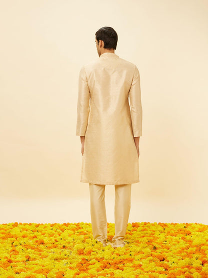 Manyavar Mens Beige Art Silk Kurta Pyjama Set