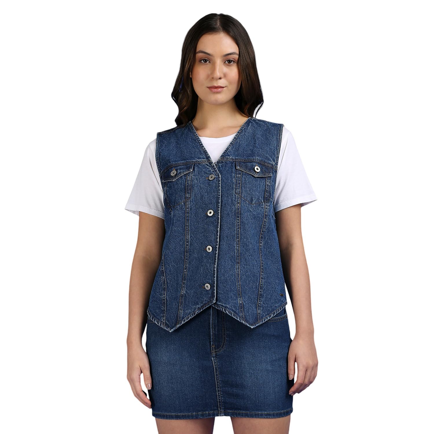 Pepe Jeans Women'S Solid Regular Fit Shirt (Pl305125G22_Mid Used Wash