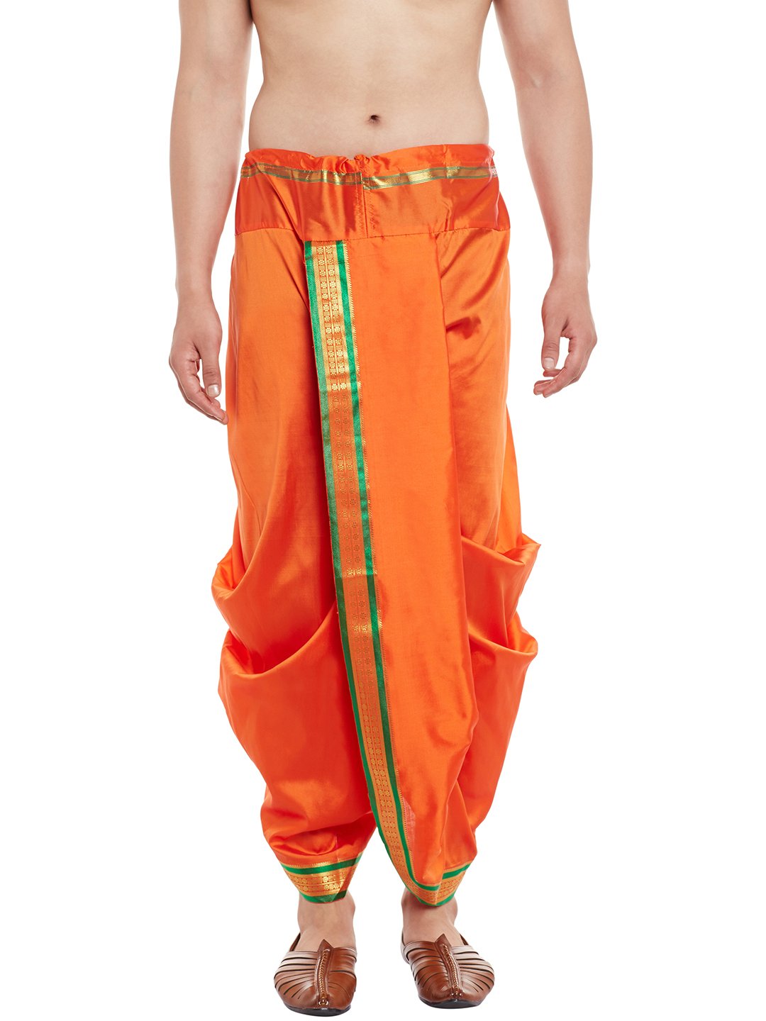 SOJANYA Men's Cotton Silk Dhotis(Orange, Free Size)