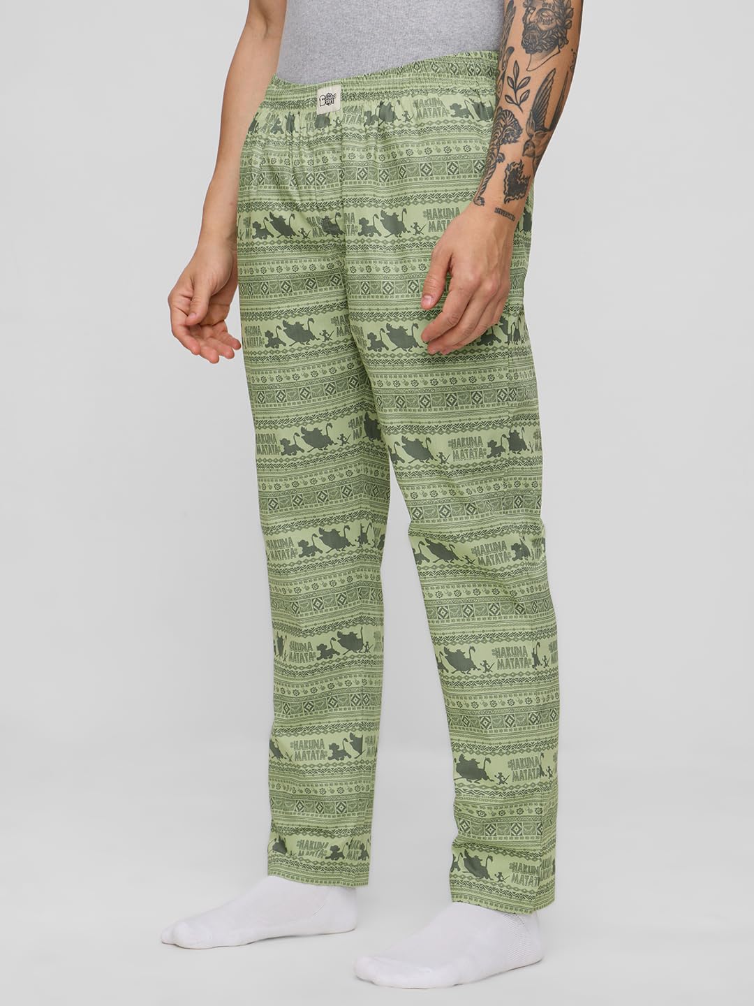 The Souled Store The Lion King: Hakuna Matata Men and Boys Pull On Green All Over Printed Regular Fit Cotton Pajamas