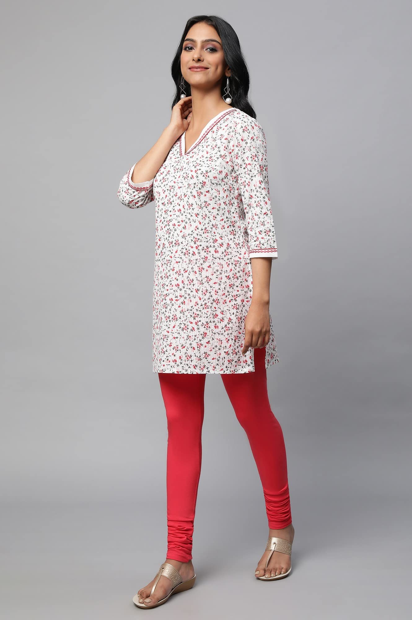 White Floral Printed Seer Sucker Kurti