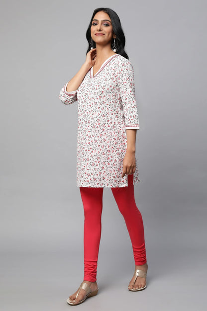 White Floral Printed Seer Sucker Kurti