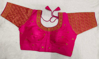 Pujia Mills WomenS Readymade Blouse Embroidery Multi Coding Gold Thread Indian Ethnic Designer Stitched Half Sleeve WomenS Rea