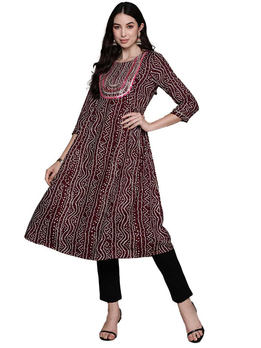 ishin Women's Viscose Rayon Embellished Purple A-Line Kurta