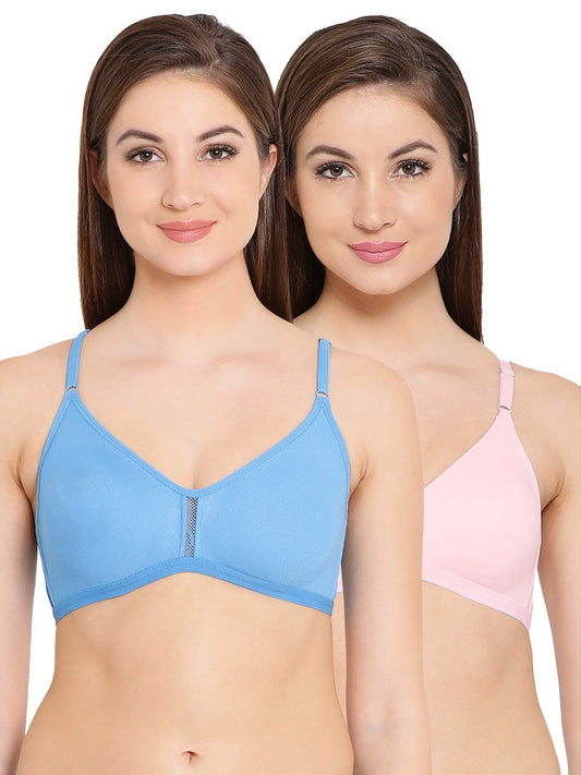 Clovia WomenS Pack Of 2 Cotton Non-Padded Non-Wired T-Shirt Bra (Combr0379_Multi-Coloured_36B)