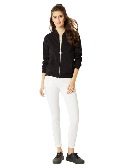 Miss Chase WomenS Cotton Standard Round Neck Full Sleeves Solid Ring Puller Detailing Zippered Bomber Jacket (Mcaw18Jkt02-54-62