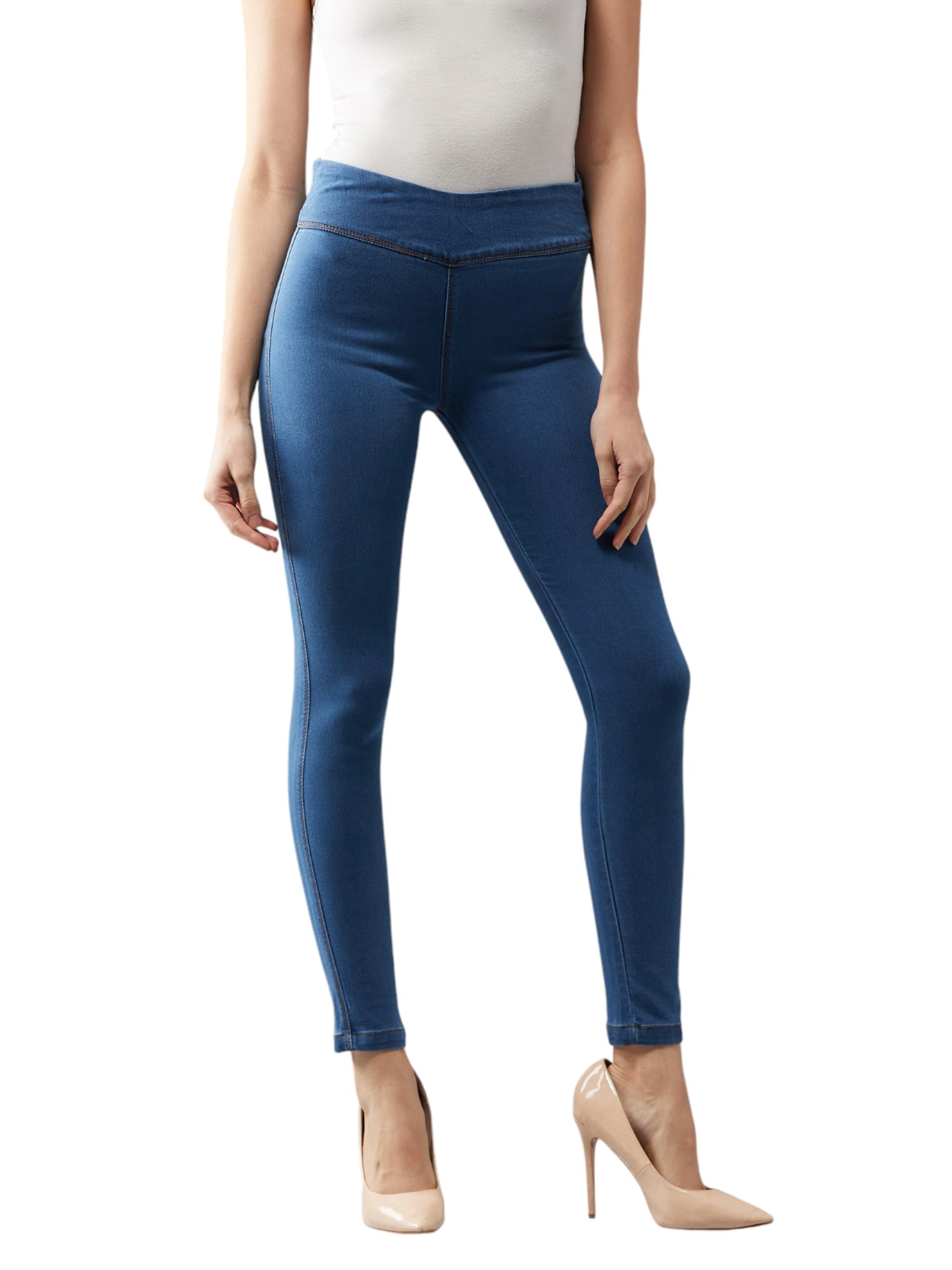 Dolce Crudo Womens Super Skinny Fit High Rise Regular Length Denim Stretchable Jeggings (DOAW24DEN93-19-115-26, Blue, 26)