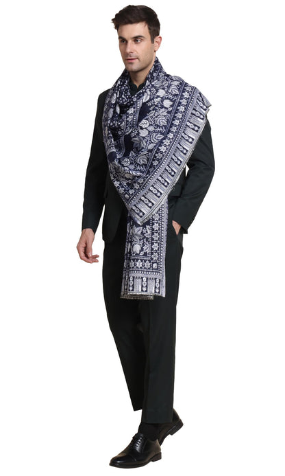 Weavers Villa Mens Acro Wool Blend Shawl - Handloom Woven Kullu Pattern - Stoles for Men - Gents Shawls - Soft & Warm Wrap - Id