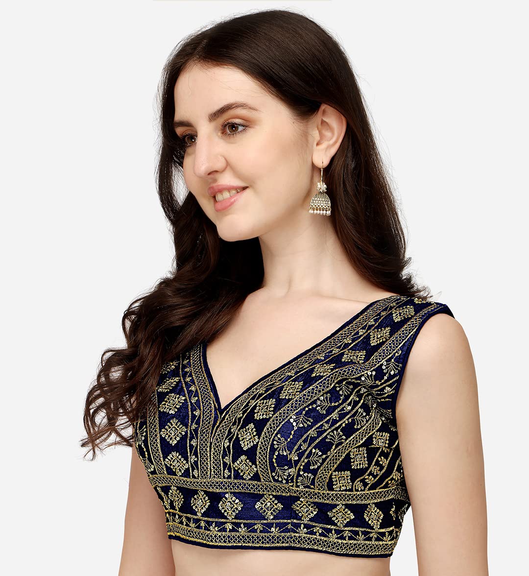 Vihu Fashion WomenS Silk Embroidery Sequins Zari Work Readymade Saree Blouse