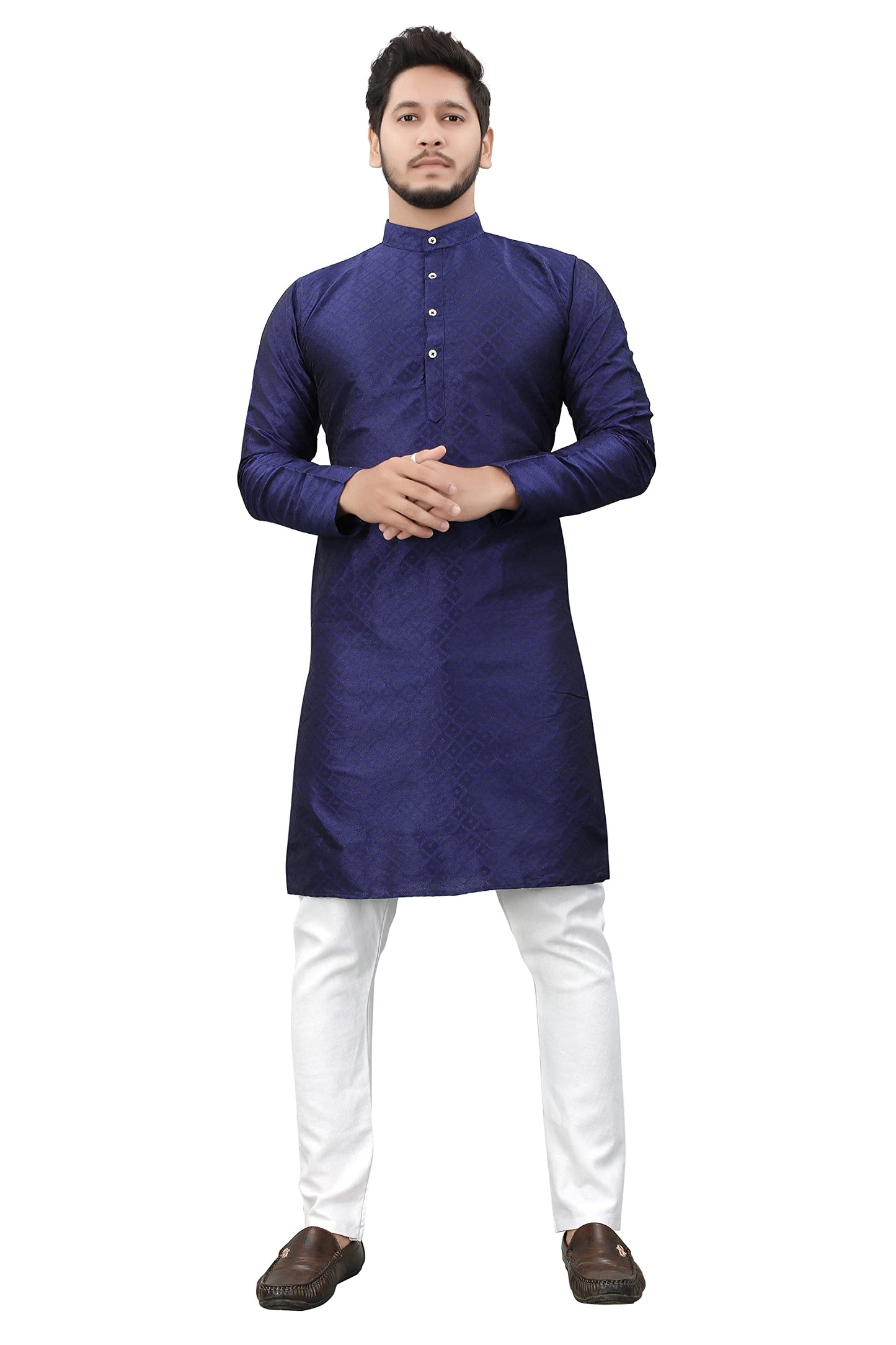 More & More Mens Cottan Blend Kurta Navy Blue