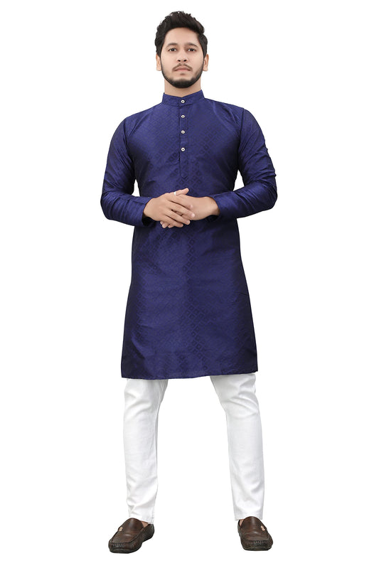 More & More Mens Cottan Blend Kurta Navy Blue