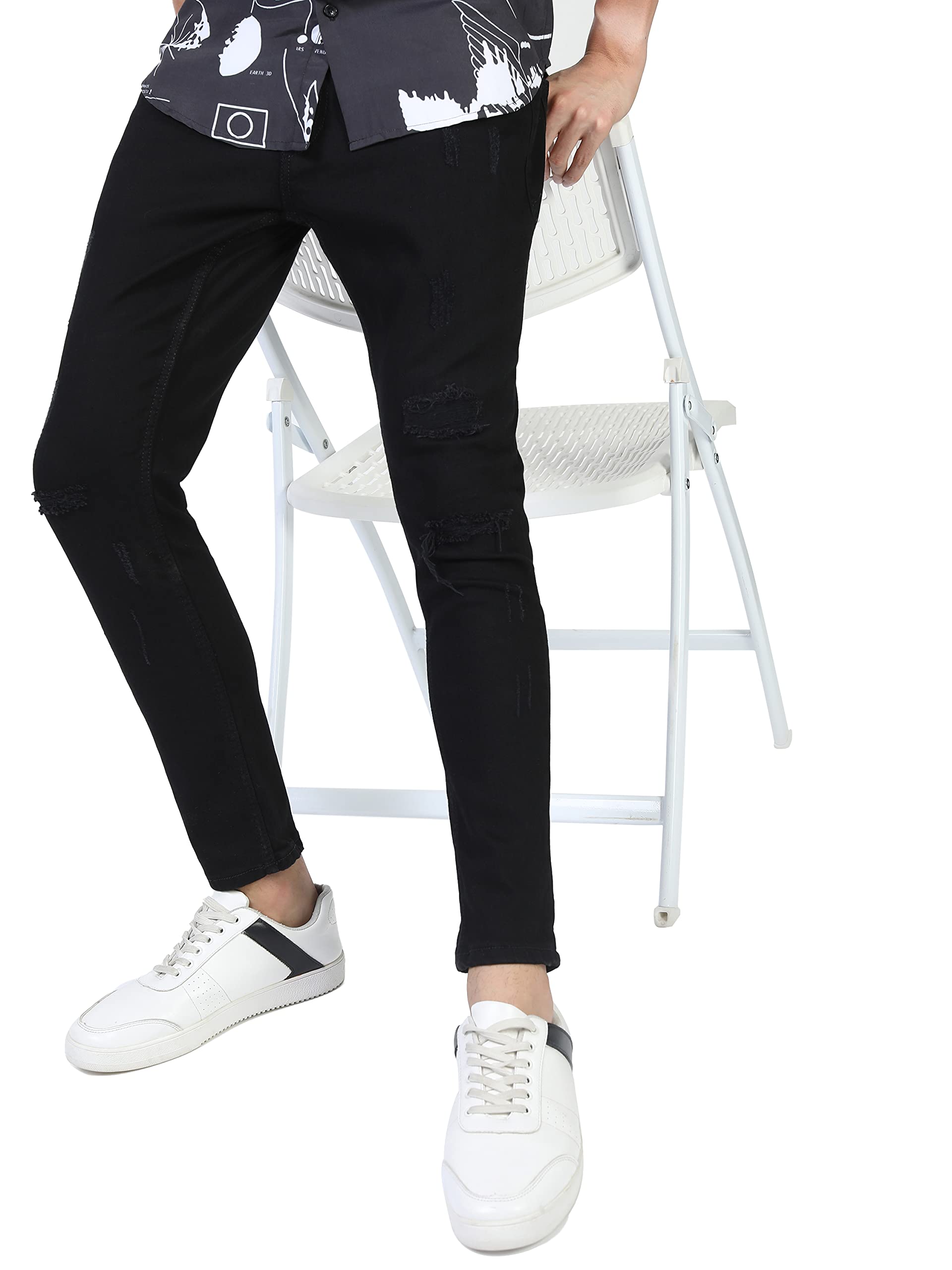 KETCH Mens Black Skinny Crop Fit Jeans