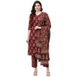 Idalia WomenS Maroon Gold Printed Straight Cotton Kurta Set With Pant And Dupatta For Women