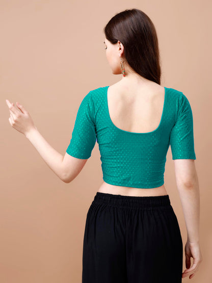 Pujia Mills WomenS Readymade Dobby Cotton Lycra Stretchable Round Neck Half Sleeve Blouse Fancy Rama Color Lycra Stretchable Bl