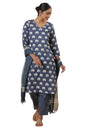W for Woman Folksong Blue Printed Cotton Straight Kurta, Salwar Pant & Dupatta