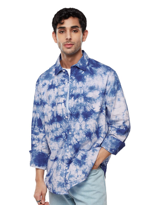 The Souled Store Tie Dye: Blue Men and Boys Regular fit Full Sleeve Cotton Multicolored Relaxed Shirts Shirt for Men Casual Half