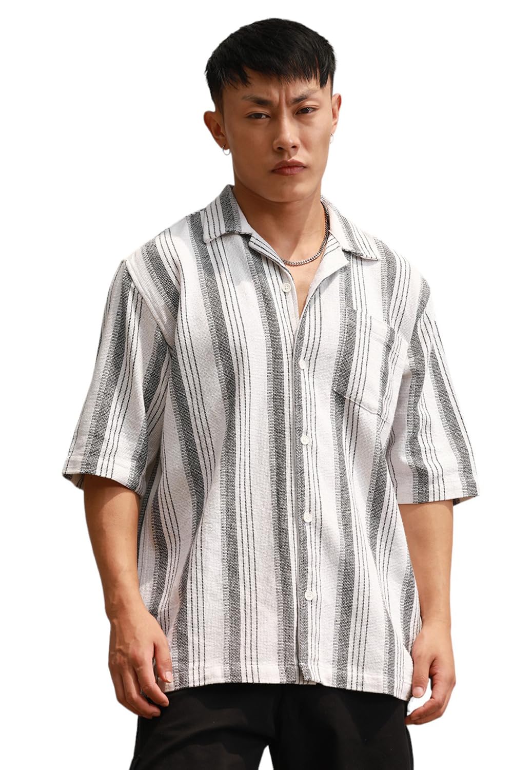 Hubberholme Multi Cotton Spread Collar Short Sleeves Striped Oversized Shirts