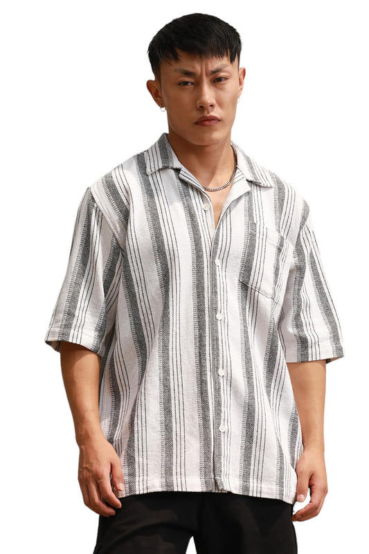 Hubberholme Multi Cotton Spread Collar Short Sleeves Striped Oversized Shirts