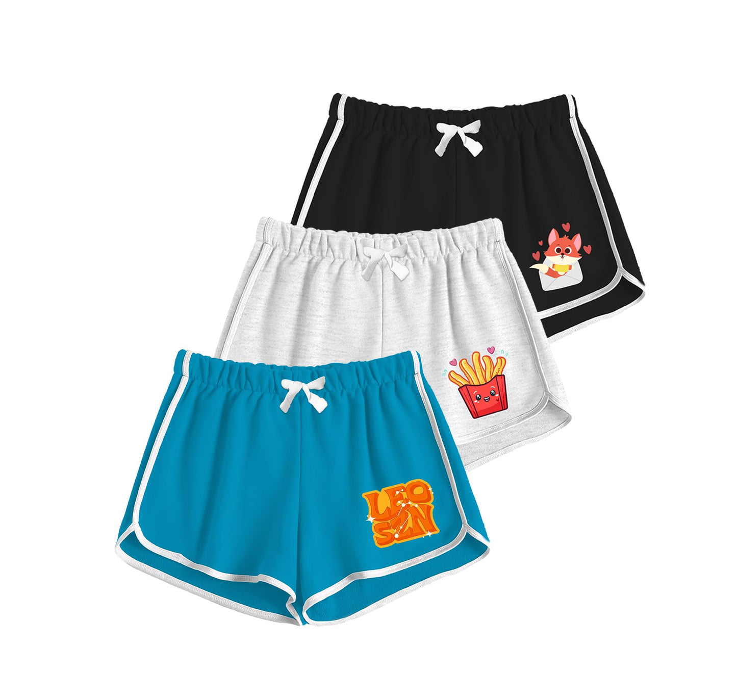 Kyda Kids Girls 100% Cotton Printed Regular Fit Shorts - Multicolor (Pack Of 3)