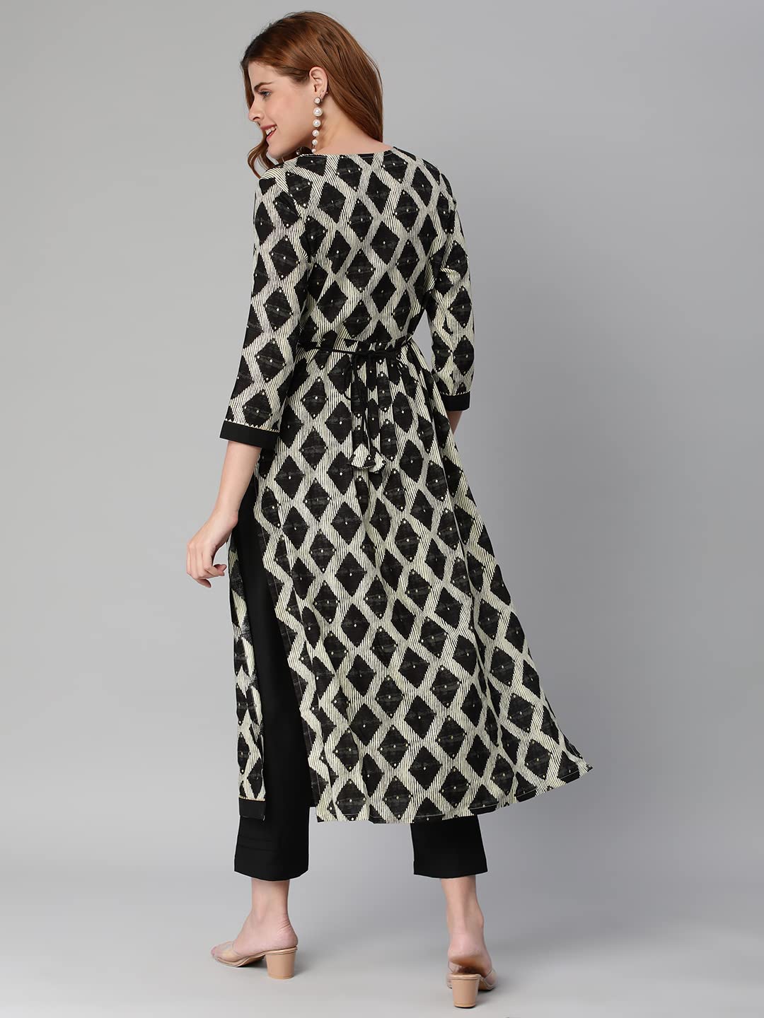 Gosriki WomenS Cotton Blend Chex Printed Straight Kurta With Pant (Chix Black-Gs_Xl_Black_X-Large)