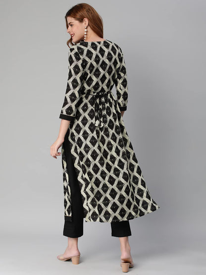 Gosriki WomenS Cotton Blend Chex Printed Straight Kurta With Pant (Chix Black-Gs_Xxl_Black_Xx-Large)