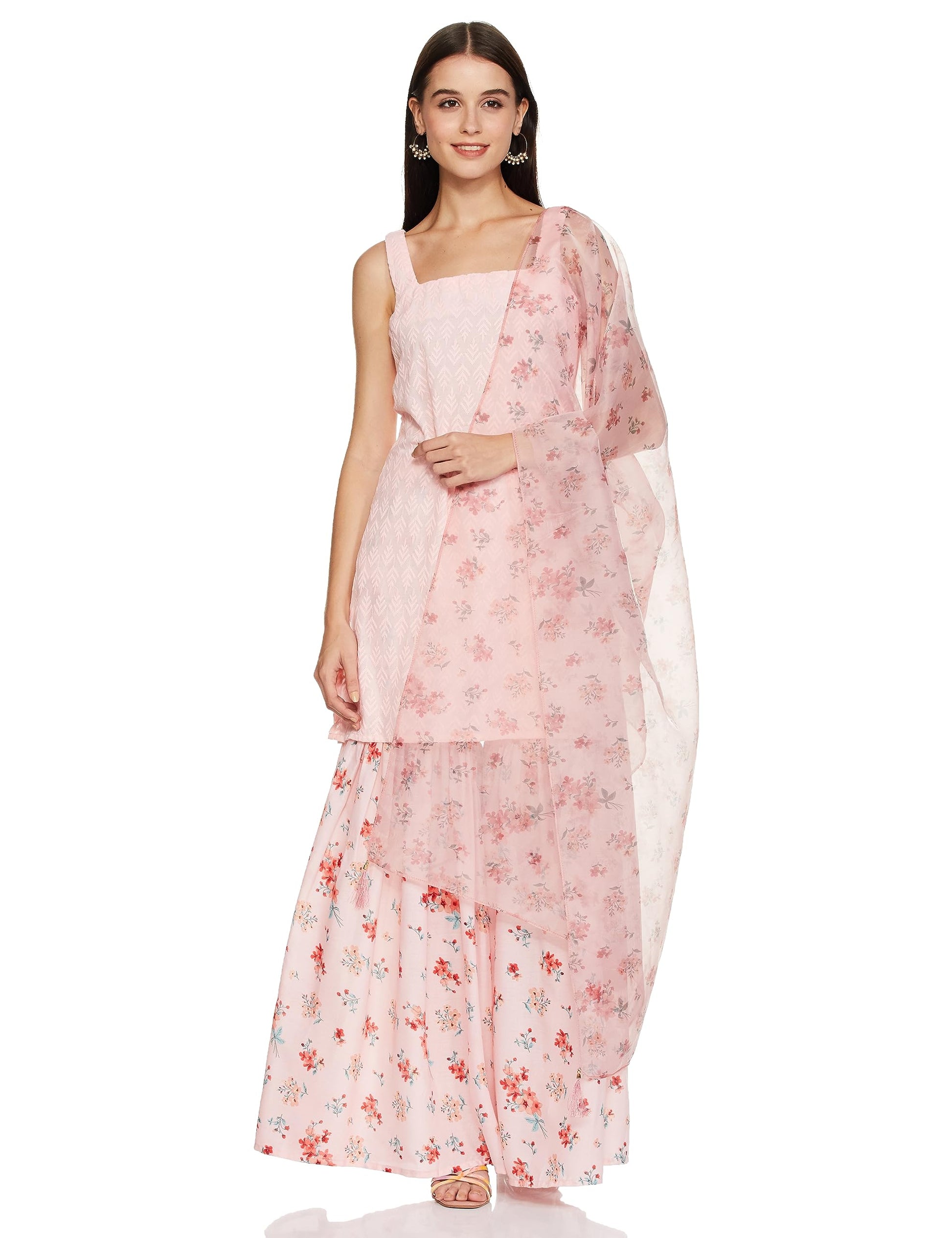 Ketch Women'S Polycotton Tunic Sharara And Dupatta (Khk3000753_Pink