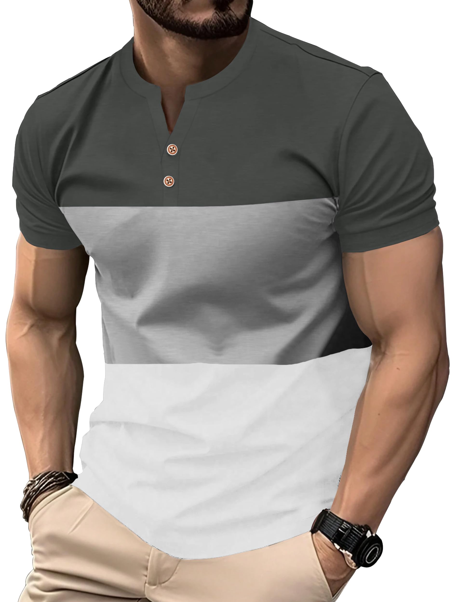 Noble Monk MenS Half Sleeves Henley Neck T-Shirt | Colorblock T-Shirt For Men