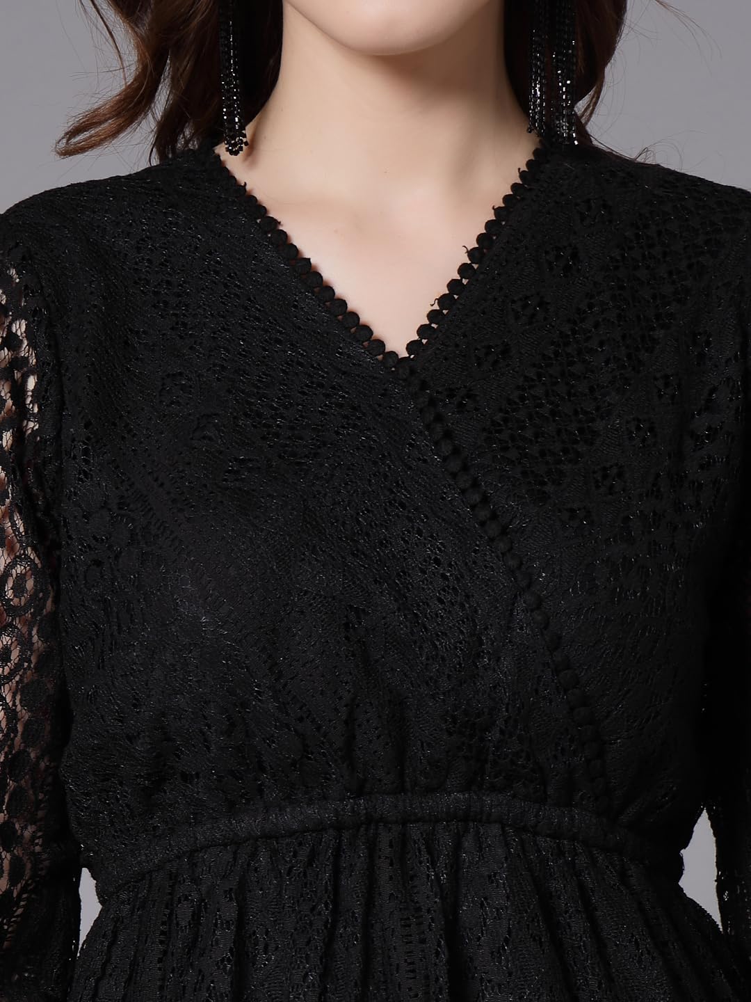 Style Quotient Women Black Lace Caual Top