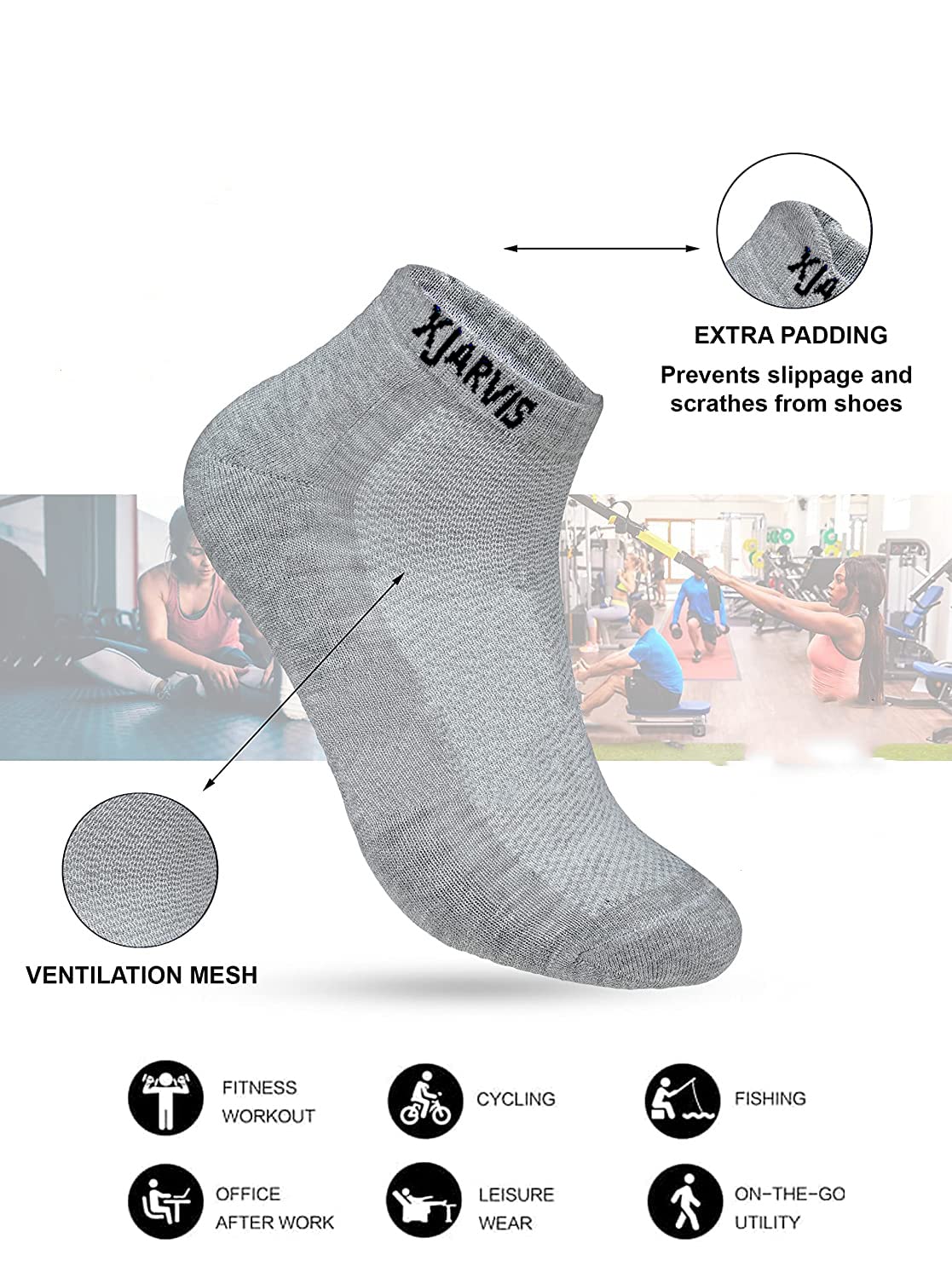 Xjarvis Ankle Length Socks For Men & Women - Moisture-Wicking, Odor-Free, Breathable Cotton, Cushioned Half Terry Combo - Ideal