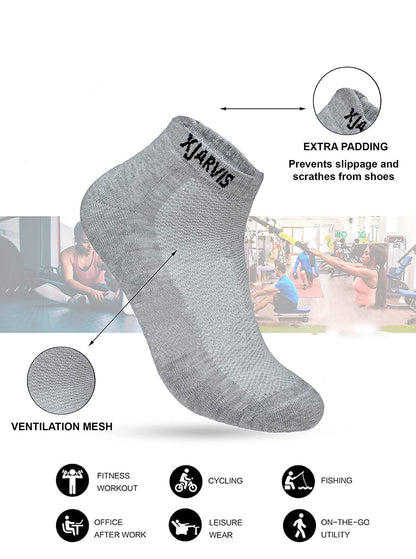 Xjarvis Ankle Length Socks For Men & Women - Moisture-Wicking, Odor-Free, Breathable Cotton, Cushioned Half Terry Combo - Ideal