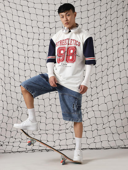 Hubberholme Men Cotton Varsity Oversized Fit Round Neck Half Sleeves Tshirts 14