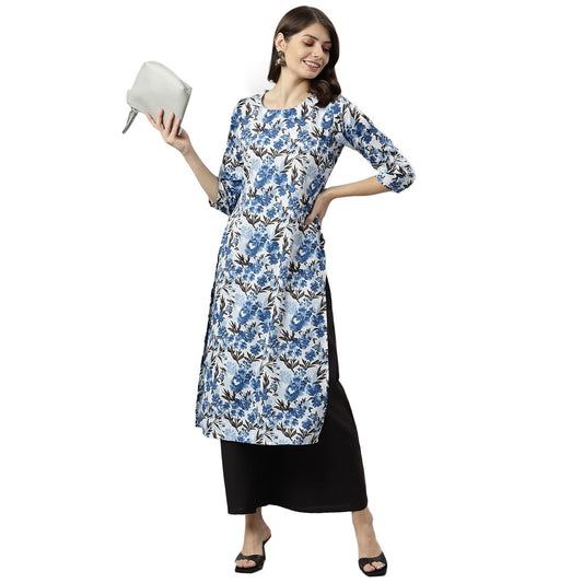 Gosriki Women Crepe Straight Printed Kurta (Chamali Blue_Xl-Go_Blue_X-Large)