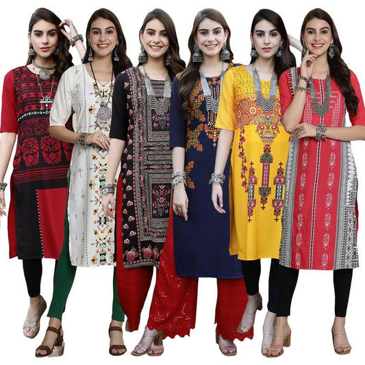 Pinkmint Printed Kurti for Womens Timeless Tradition Kurtis with a Classic Touch (Pack of 6)