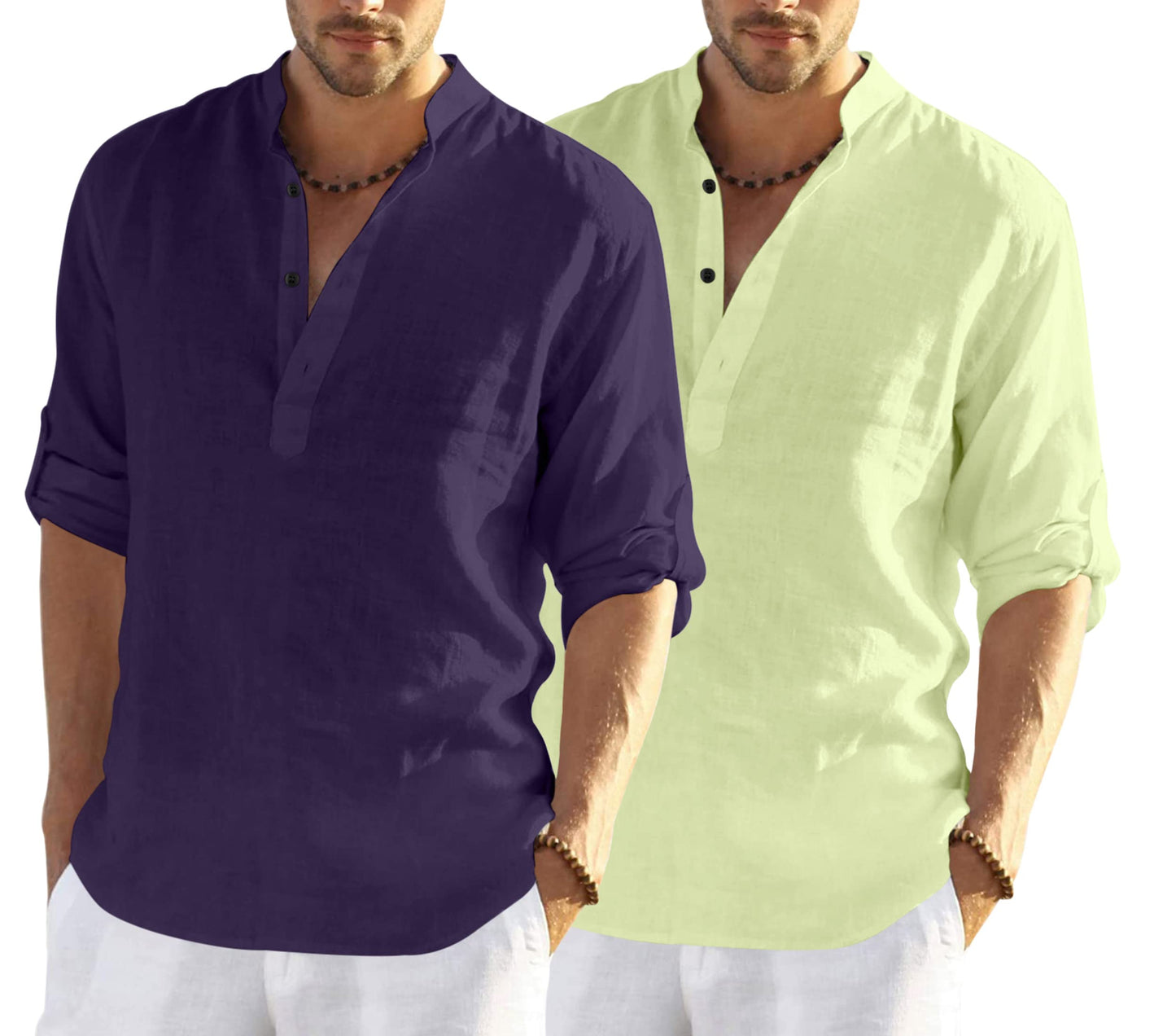Bellstone MenS Cotton Blend Solid Regular Dress Shirt (Kurta800_Combo_Purple_Light Yellow_Xl